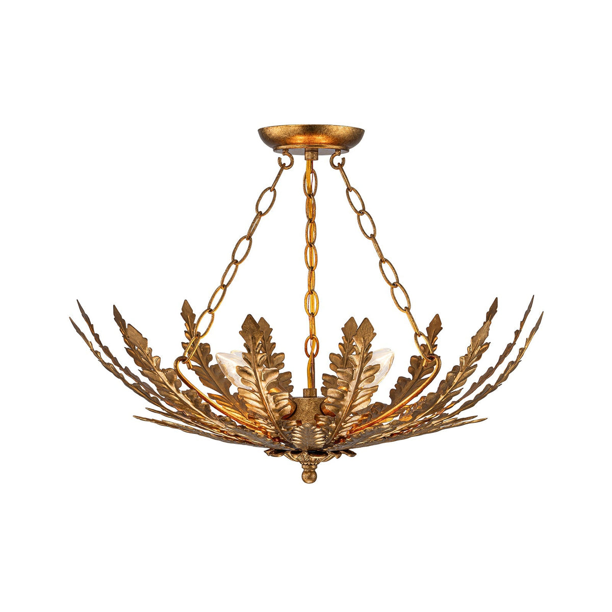 Vintage Distressed Gold Leaf Basket Semi Flush Mount