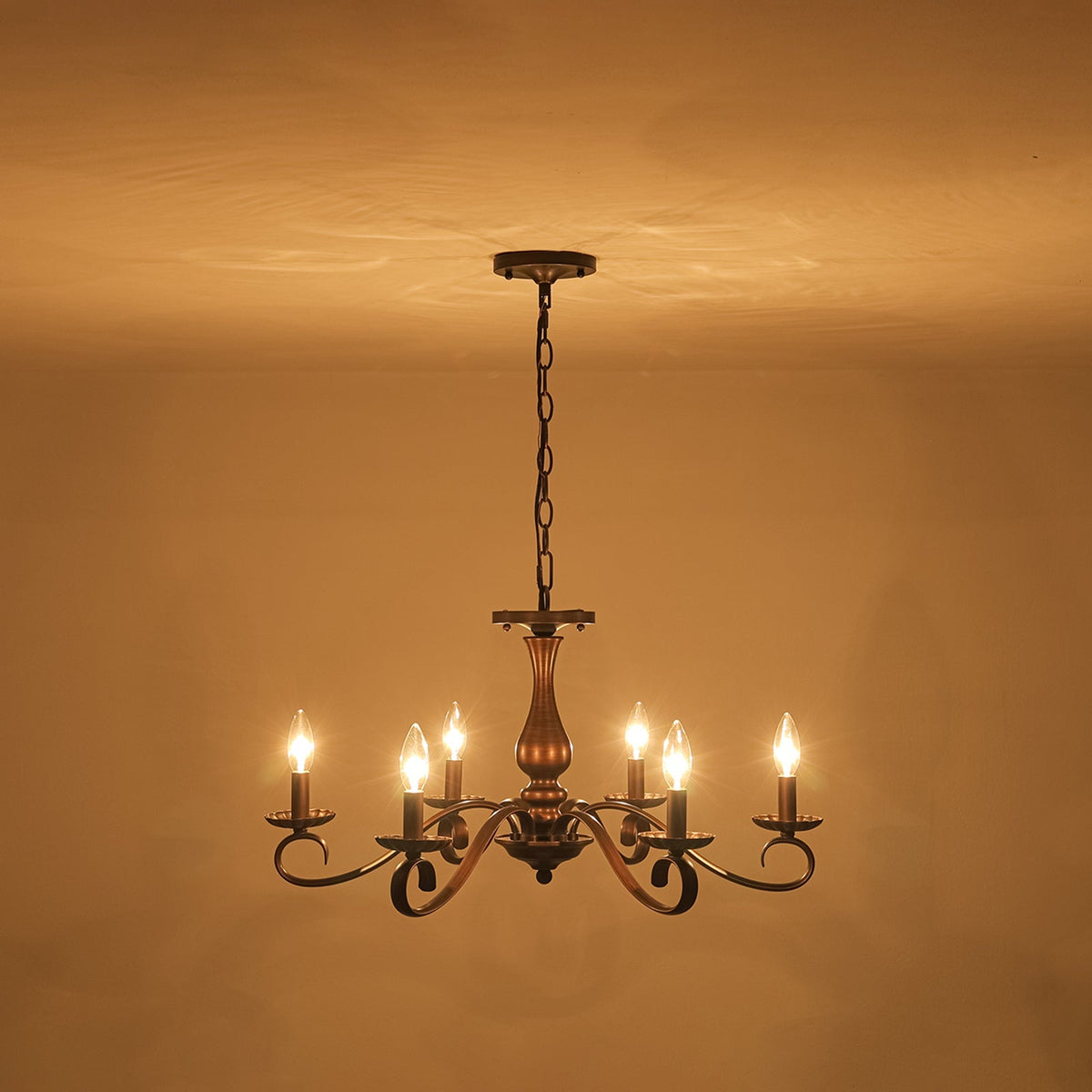 Vintage Heritage Bronze 6-Light Metal Candle Semi Flush Chandelier