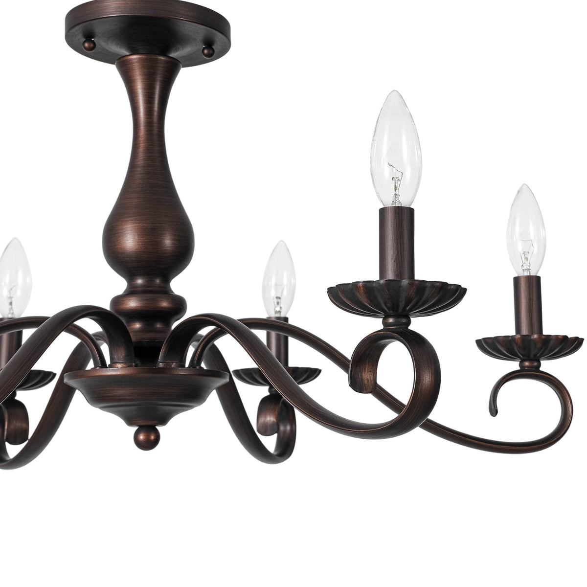 Vintage Heritage Bronze 6-Light Metal Candle Semi Flush Chandelier