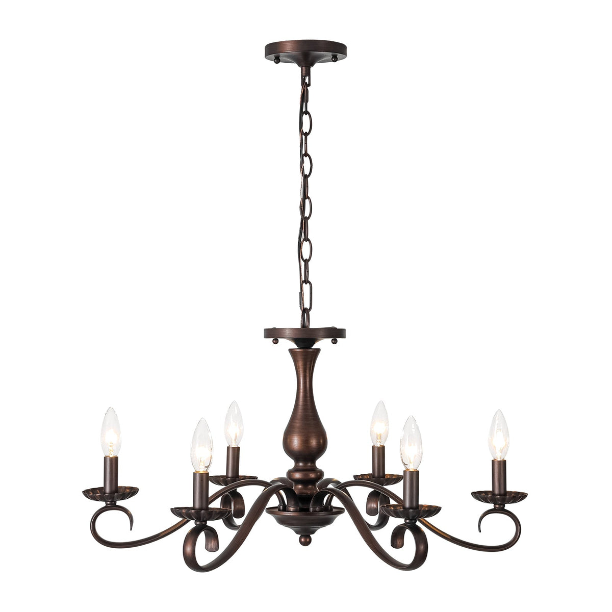 Vintage Heritage Bronze 6-Light Metal Candle Semi Flush Chandelier