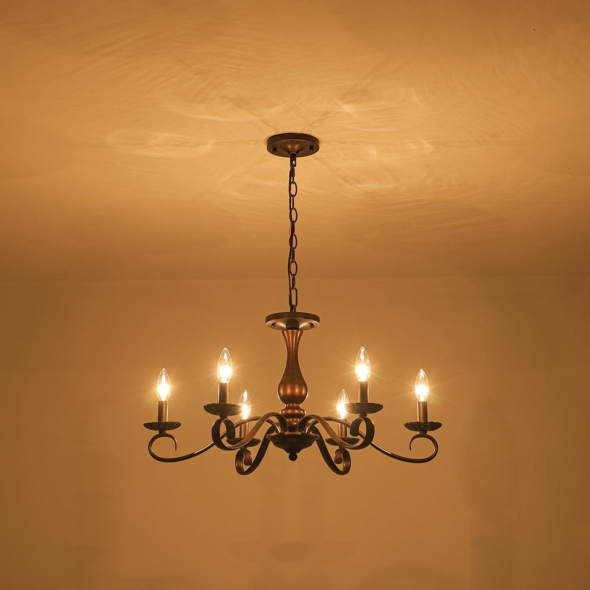 Vintage Heritage Bronze 6-Light Metal Candle Semi Flush Chandelier