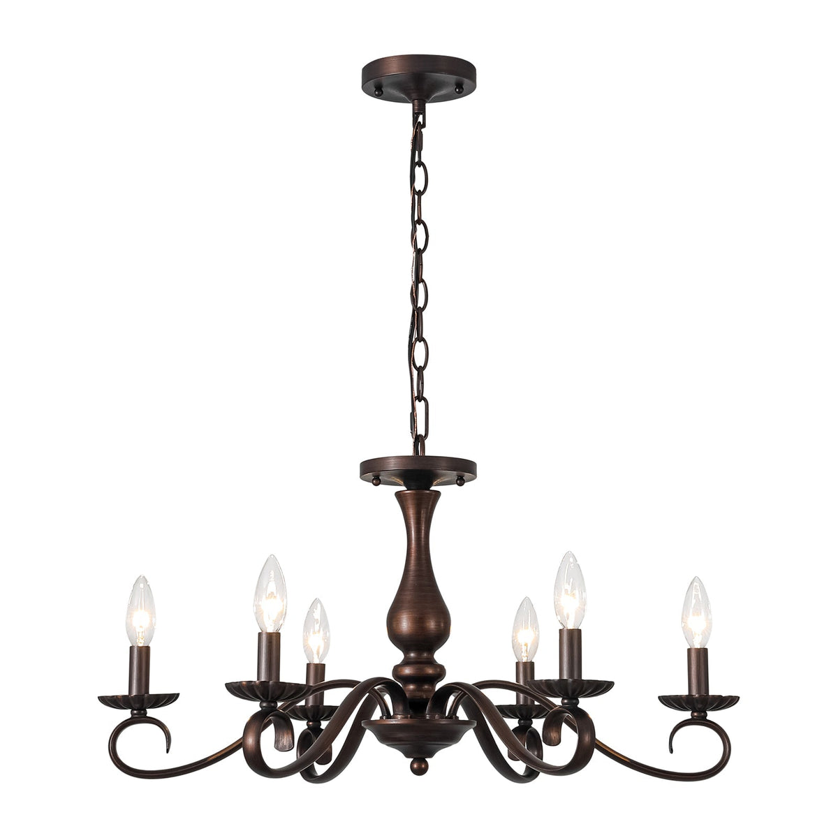 Vintage Heritage Bronze 6-Light Metal Candle Semi Flush Chandelier