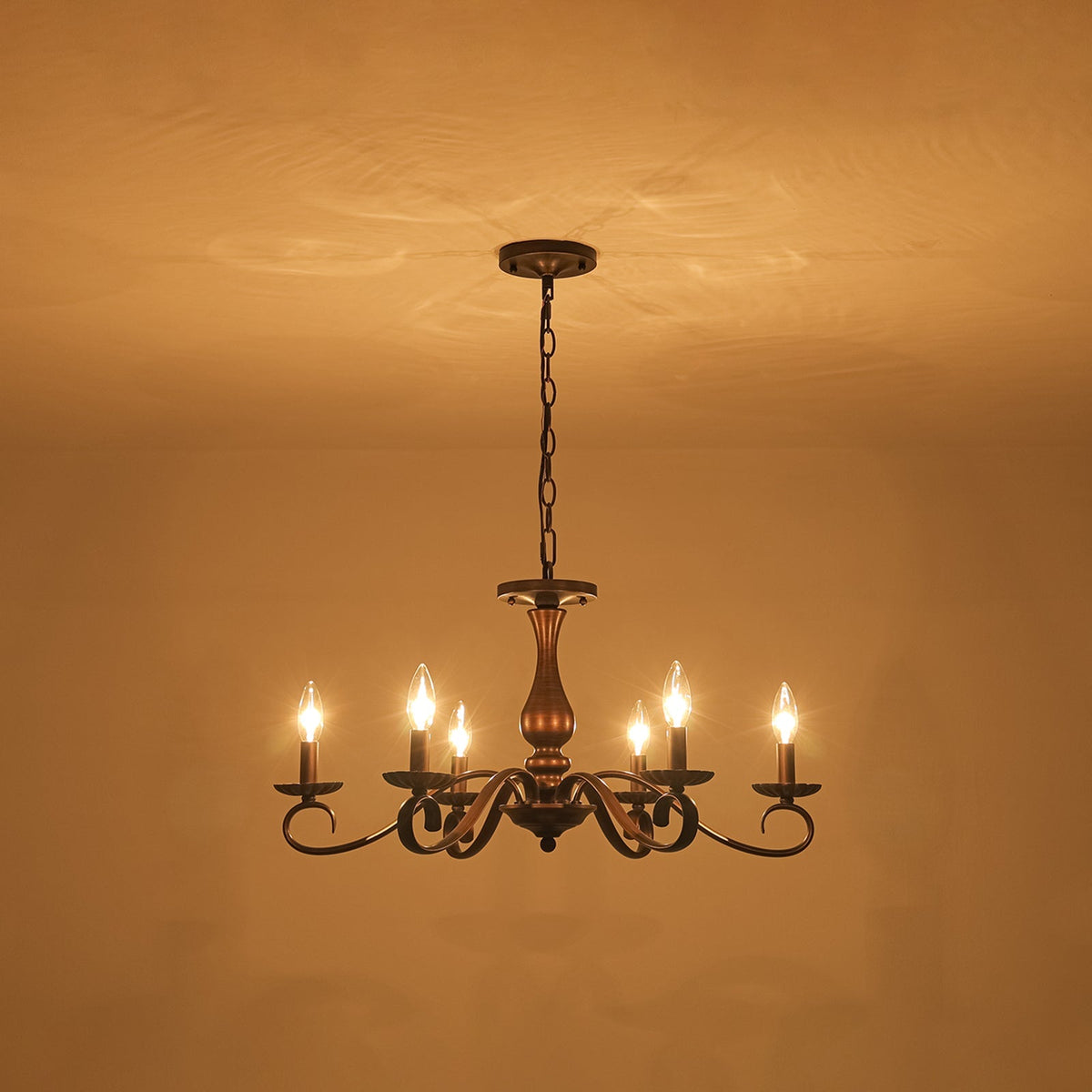 Vintage Heritage Bronze 6-Light Metal Candle Semi Flush Chandelier