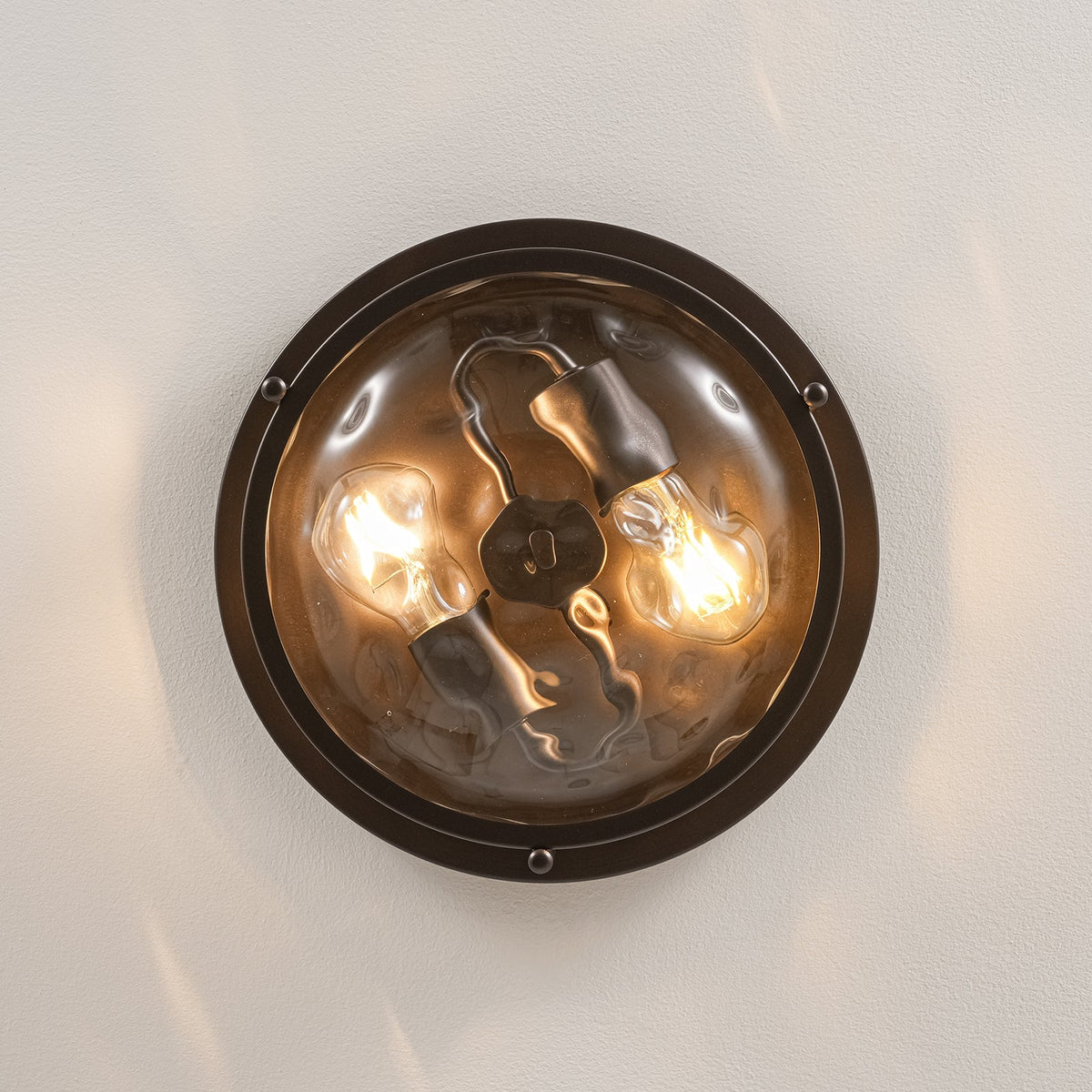 Water Hammered Glass Round Flush Mount Ceiling Light