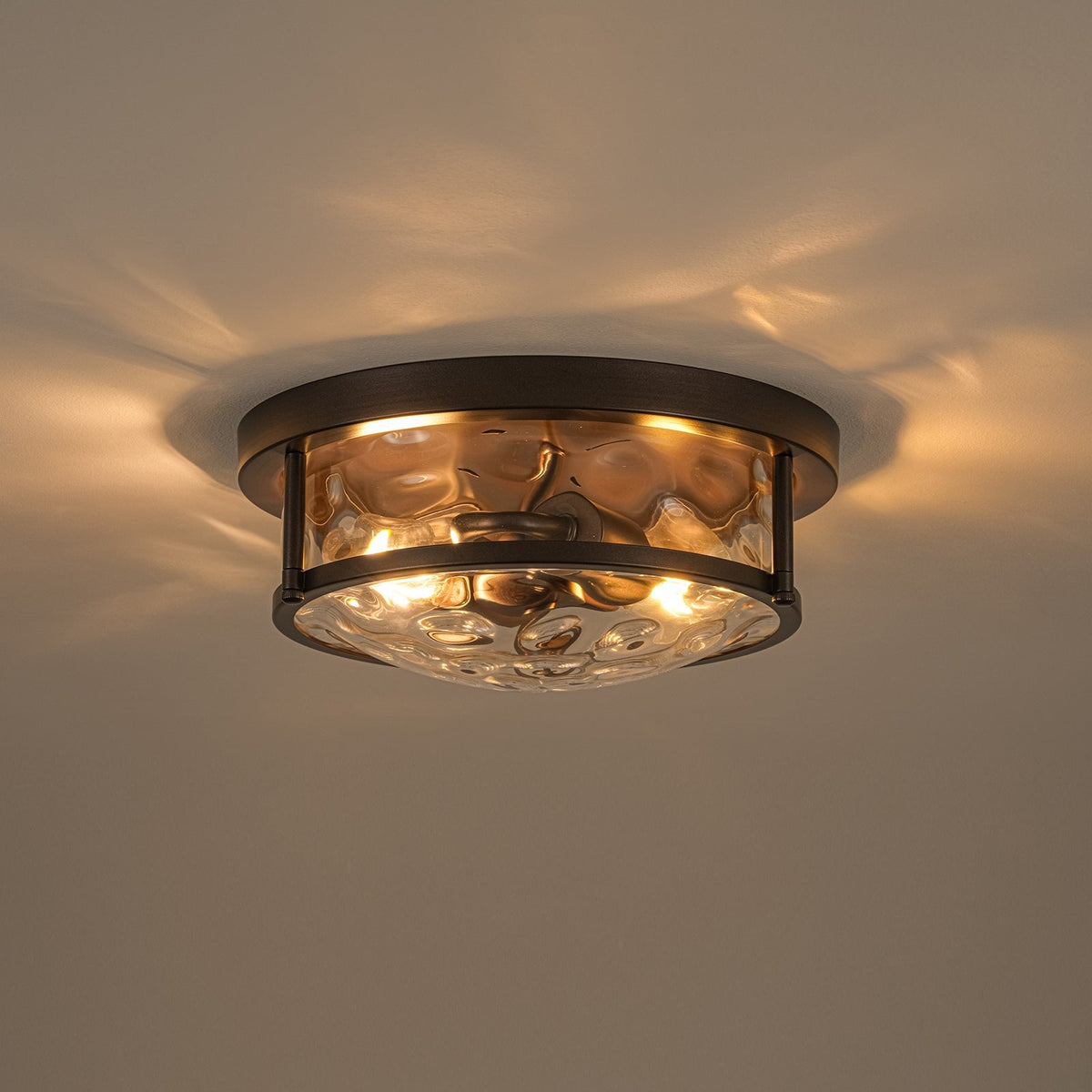 Water Hammered Glass Round Flush Mount Ceiling Light