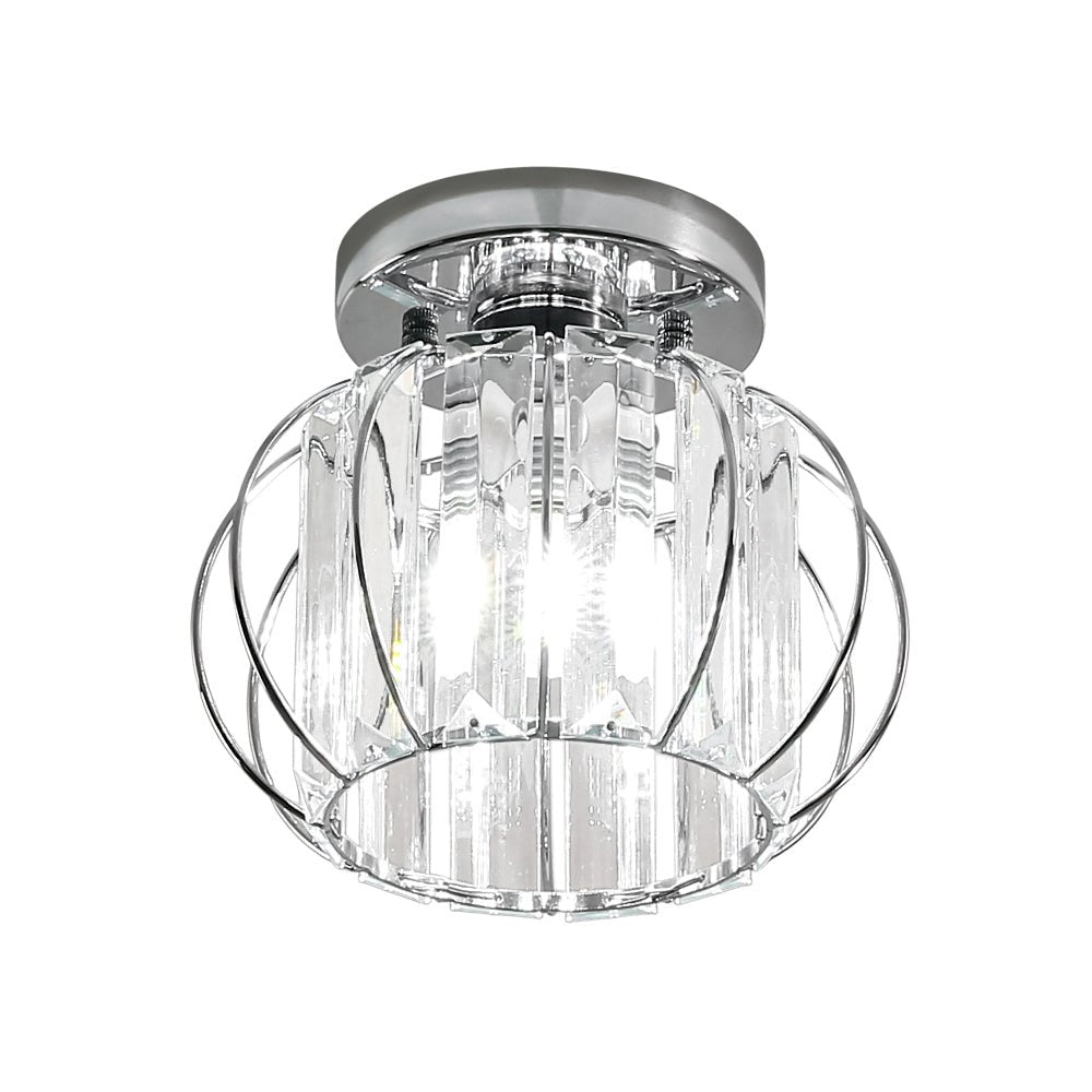 1-Light Dazzled Crystal Round Mini Cage Chrome Semi Flush Mount