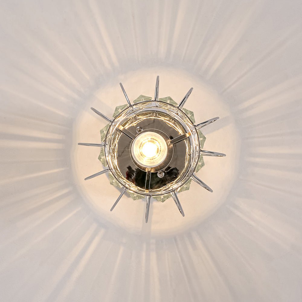 1-Light Dazzled Crystal Round Mini Cage Chrome Semi Flush Mount