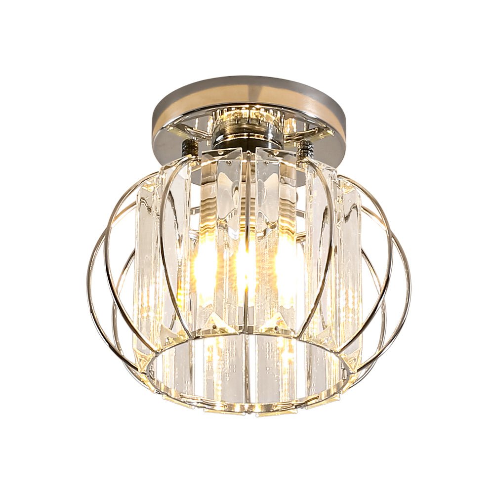 1-Light Dazzled Crystal Round Mini Cage Chrome Semi Flush Mount