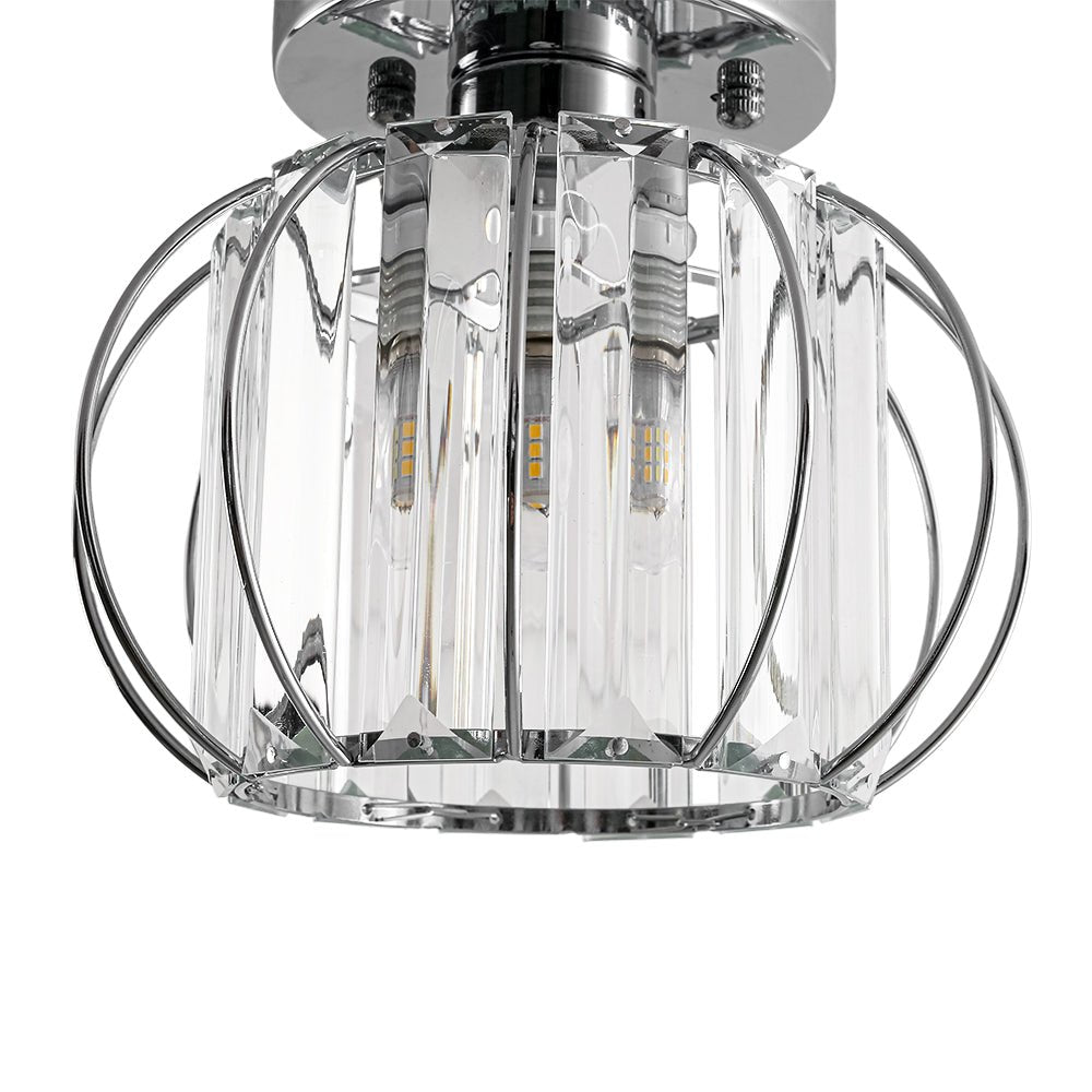 1-Light Dazzled Crystal Round Mini Cage Chrome Semi Flush Mount
