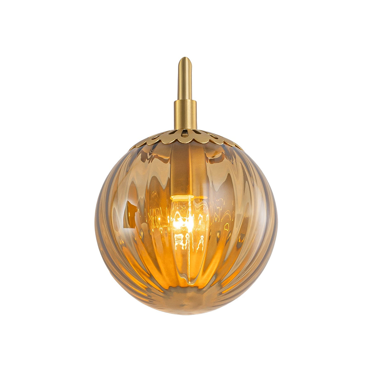 1-Light Goose Arm Amber Ribbed Glass Globe Wall Sconce