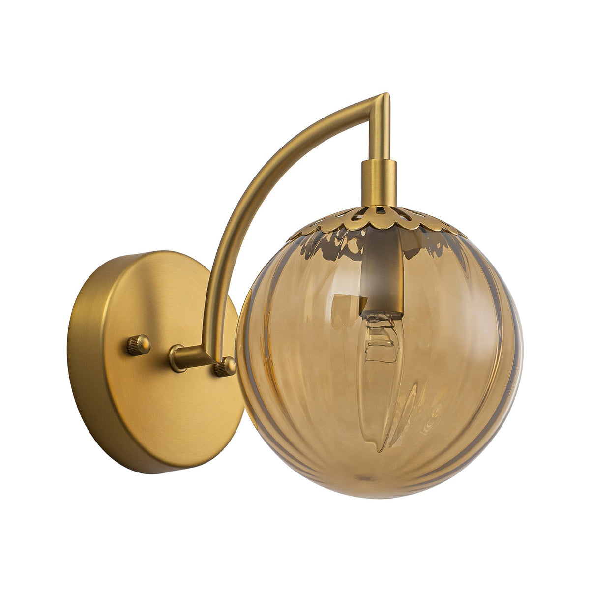 1-Light Goose Arm Amber Ribbed Glass Globe Wall Sconce