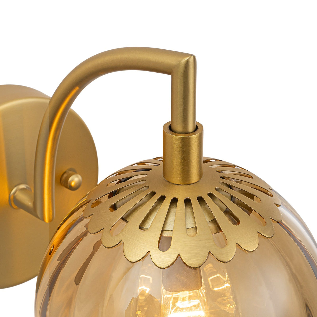 1-Light Goose Arm Amber Ribbed Glass Globe Wall Sconce