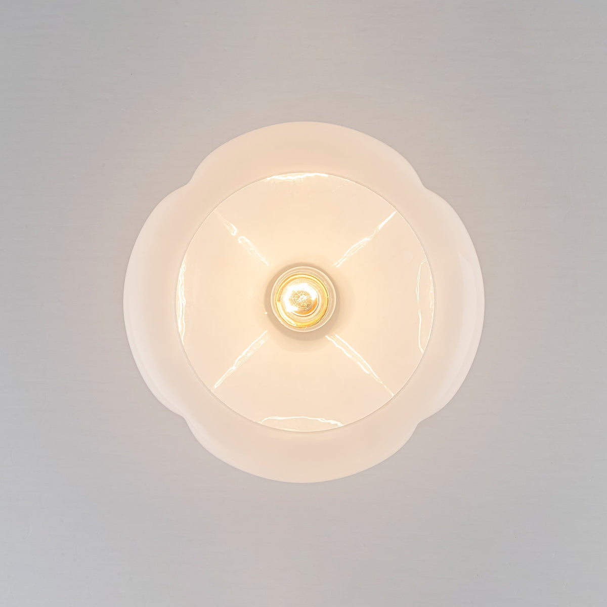 1-Light Shine Opal Glass Round Scalloped Pleated Semi Flush