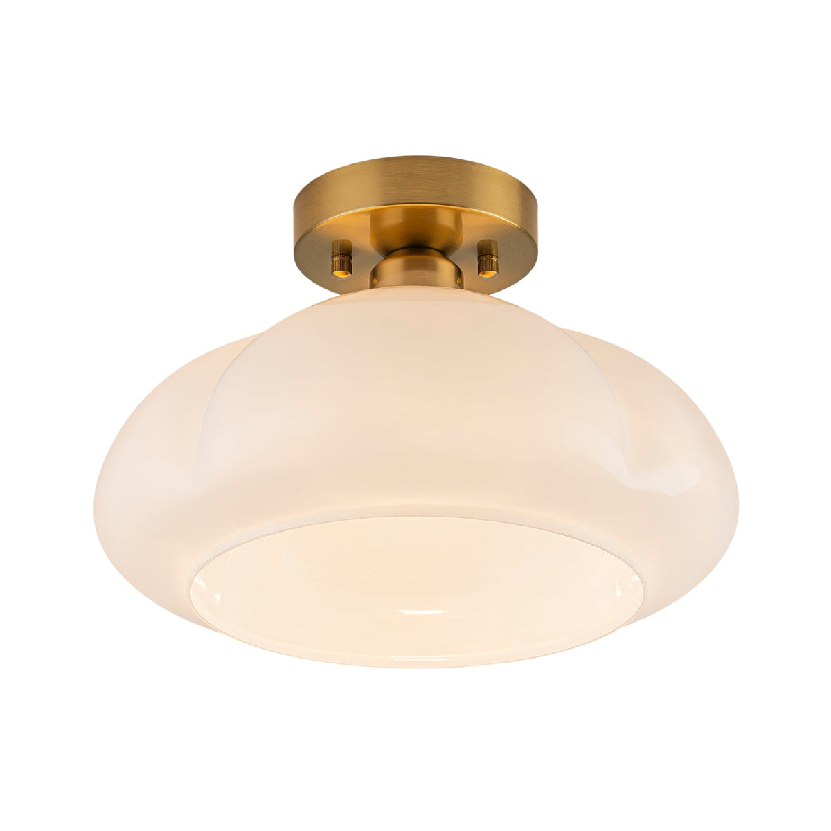 1-Light Shine Opal Glass Round Scalloped Pleated Semi Flush