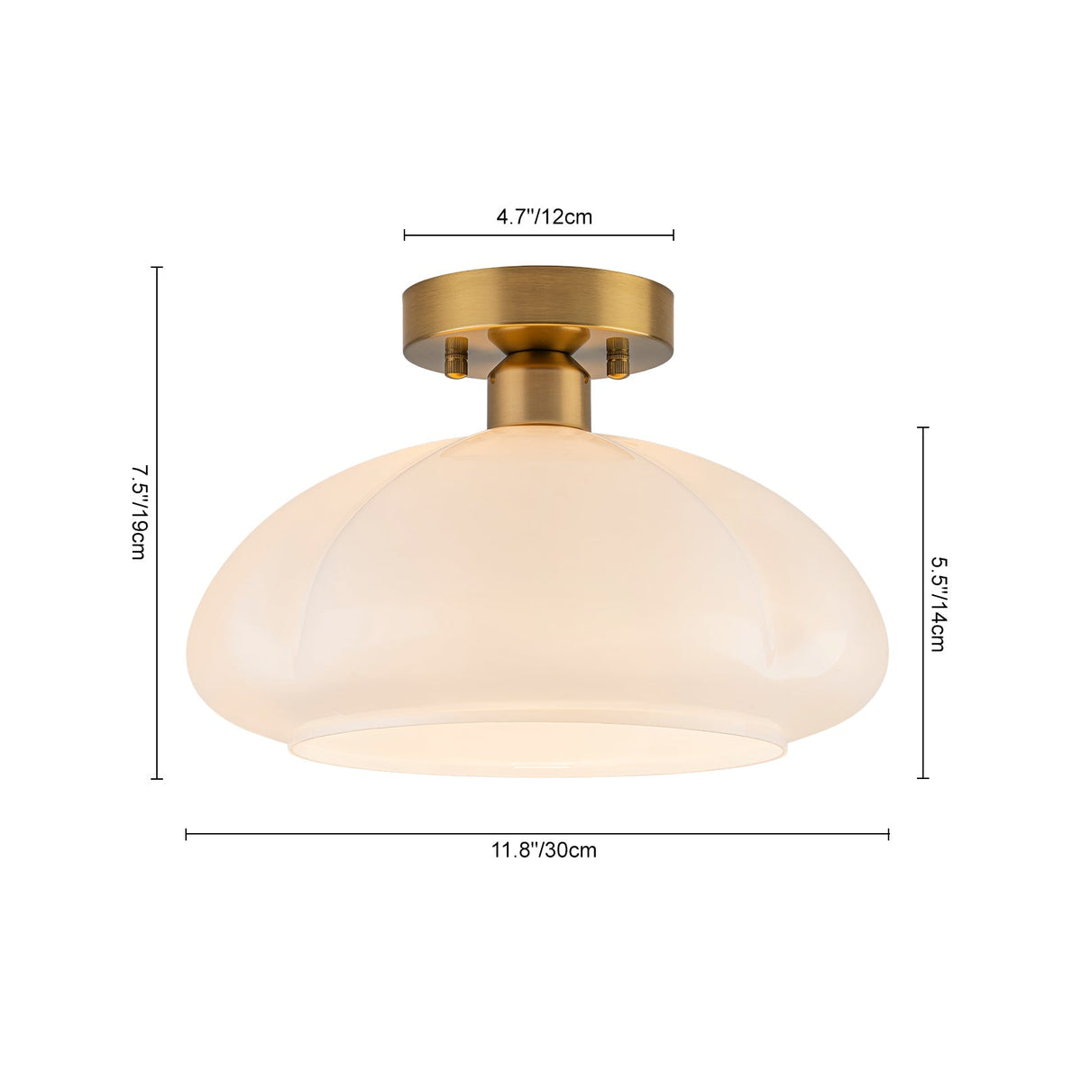 1-Light Shine Opal Glass Round Scalloped Pleated Semi Flush