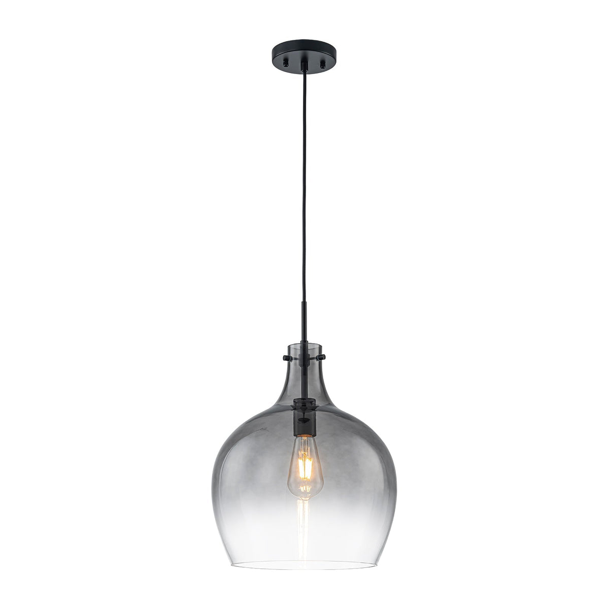 1-Light Smoked Grey Tinted Glass Bell Kitchen Pendant