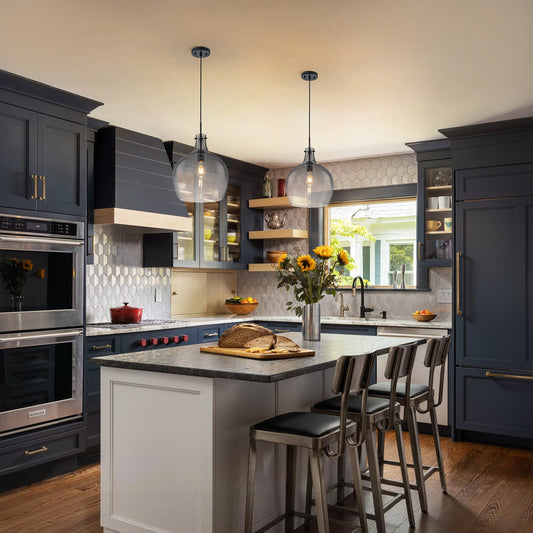 1-Light Smoked Grey Tinted Glass Bell Kitchen Pendant