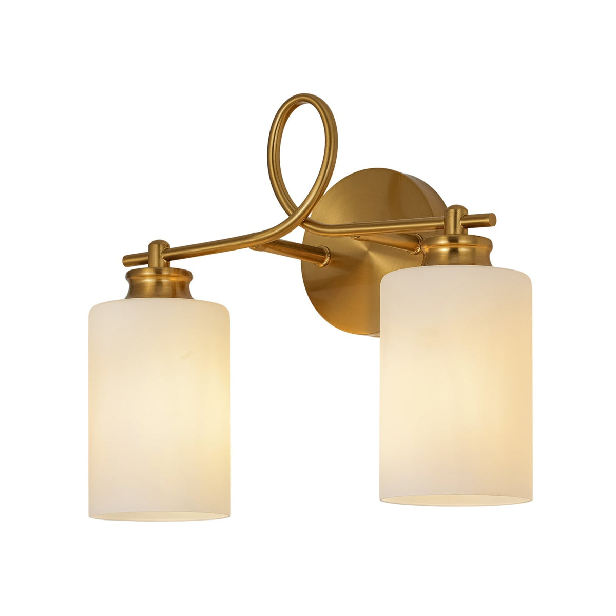 2-Light Frosted Glass Cylinder Looped Arm Vanity Wall Sconce