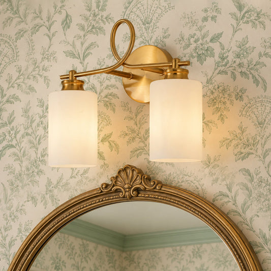 2-Light Frosted Glass Cylinder Looped Arm Vanity Wall Sconce