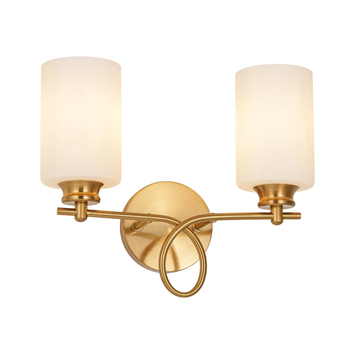 2-Light Frosted Glass Cylinder Looped Arm Vanity Wall Sconce