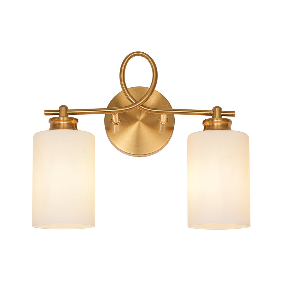 2-Light Frosted Glass Cylinder Looped Arm Vanity Wall Sconce