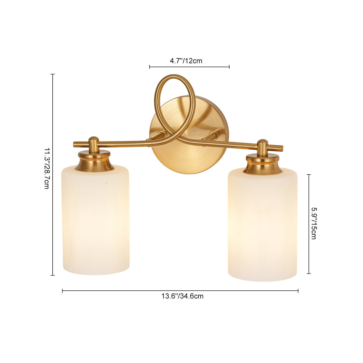 2-Light Frosted Glass Cylinder Looped Arm Vanity Wall Sconce