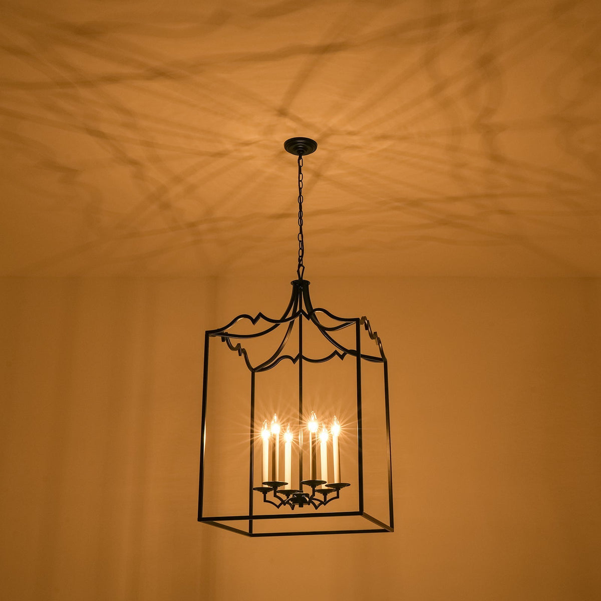 21.7“ French Manor Black Candle Square Lantern Entry Chandelier