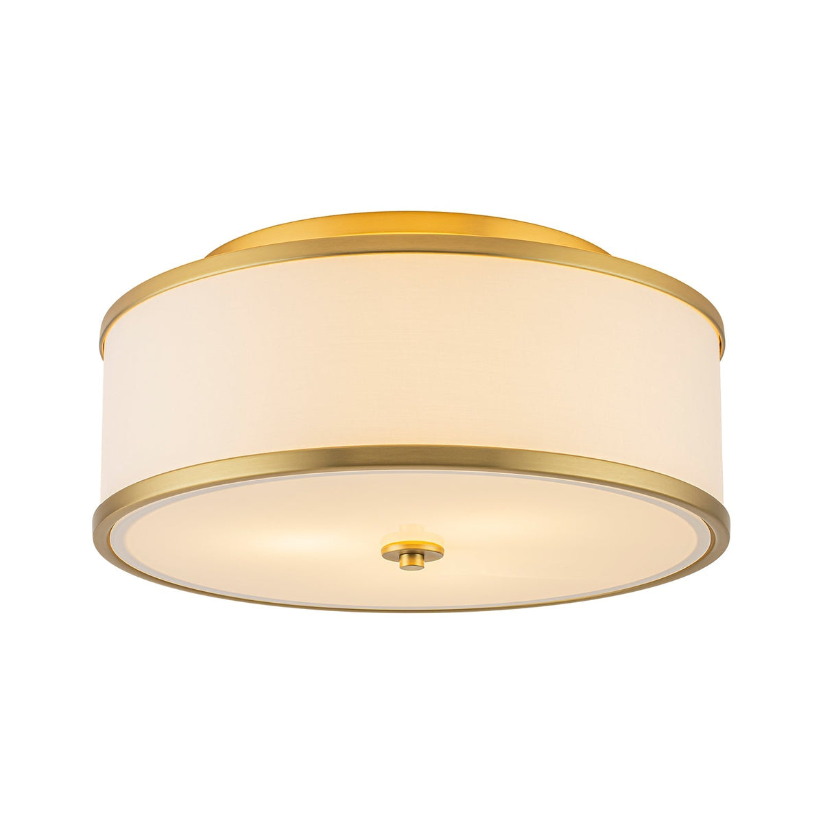 3-Light Brass White Fabric Drum Cage Semi Flush Mount