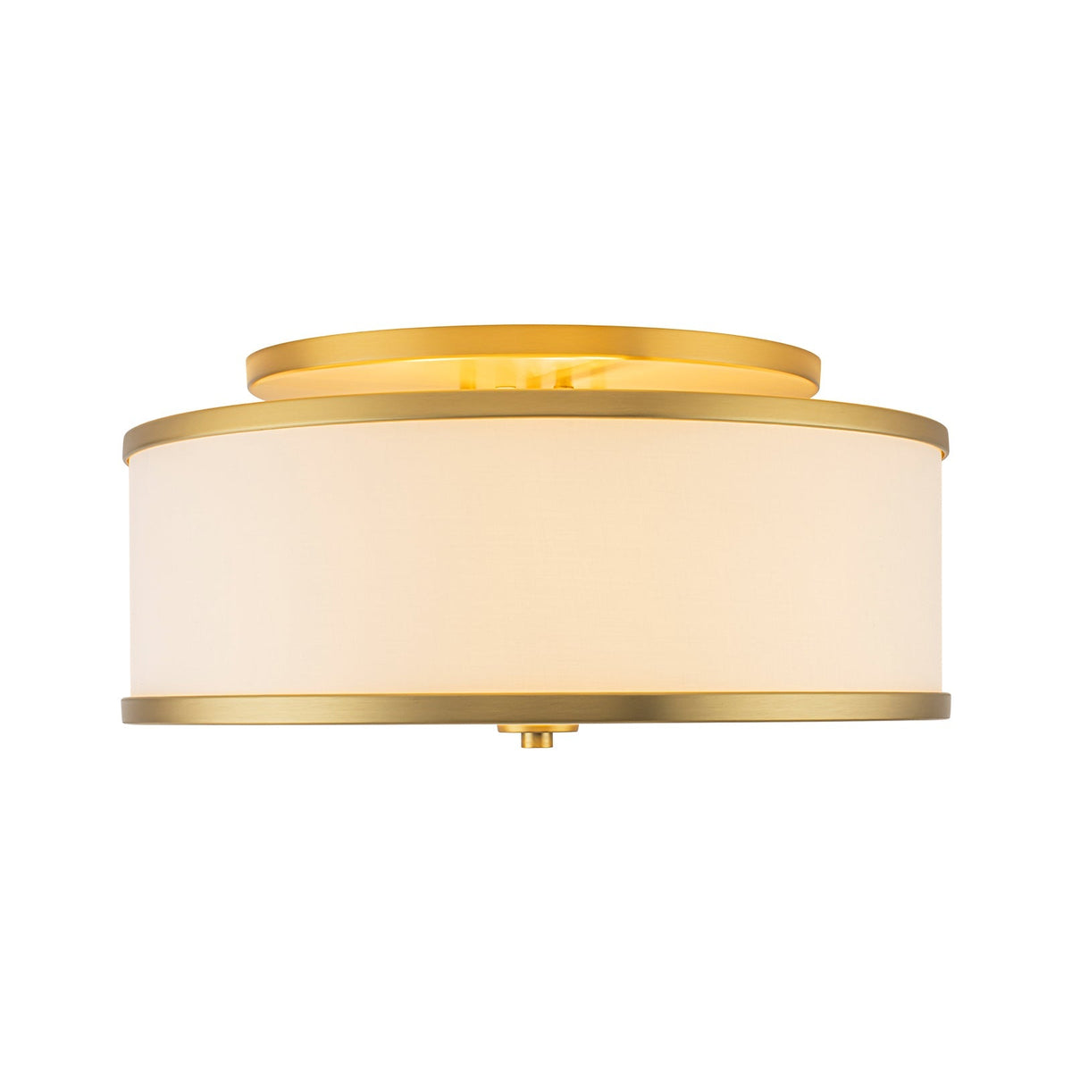 3-Light Brass White Fabric Drum Cage Semi Flush Mount