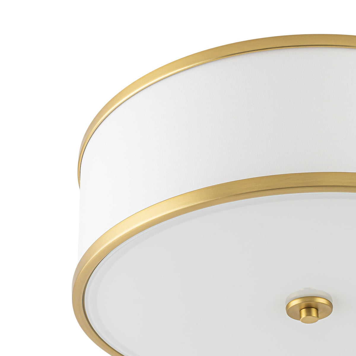 3-Light Brass White Fabric Drum Cage Semi Flush Mount