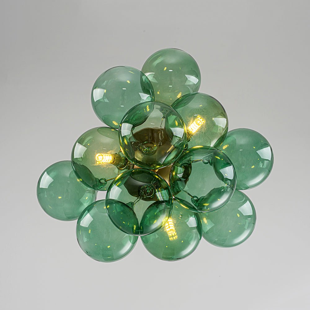 3-Light Cluster Green Tinted Glass Globe Bubble Semi Flush