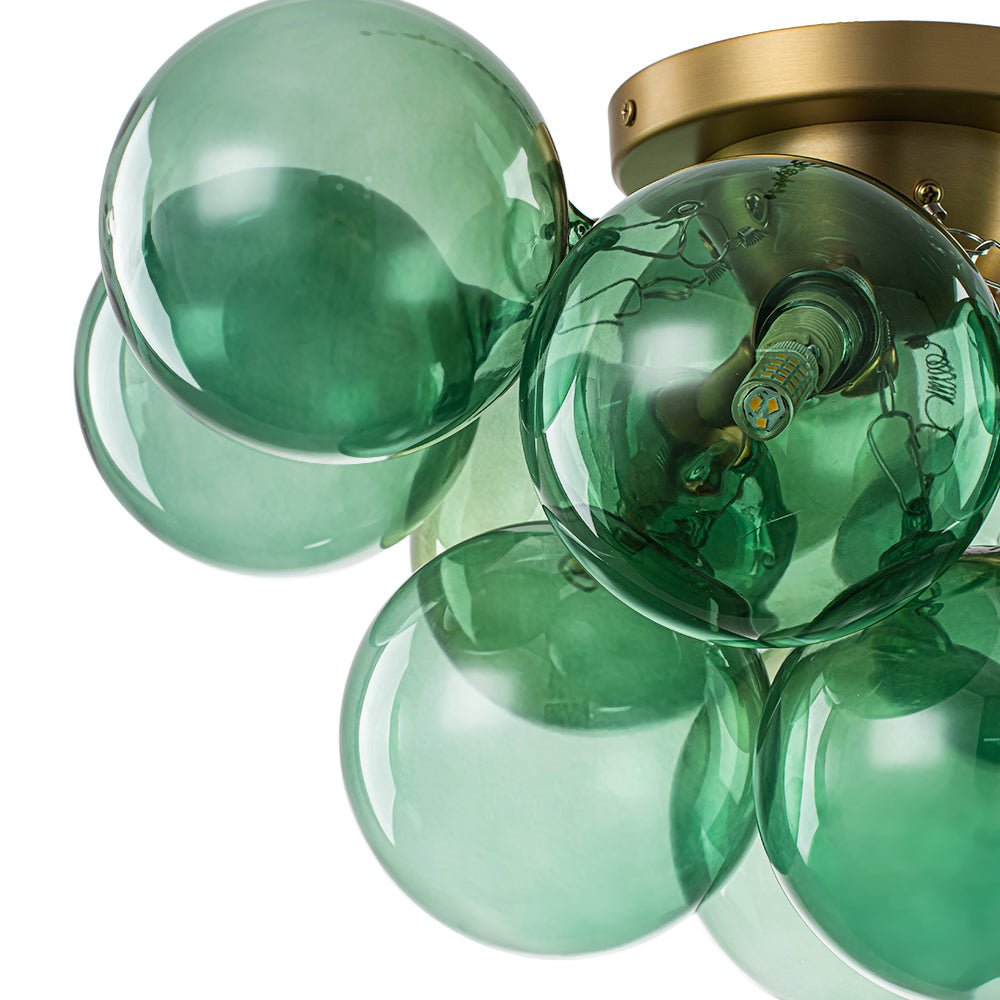 3-Light Cluster Green Tinted Glass Globe Bubble Semi Flush