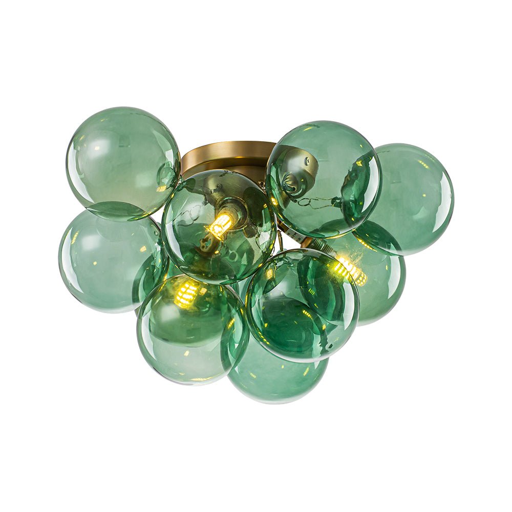 3-Light Cluster Green Tinted Glass Globe Bubble Semi Flush