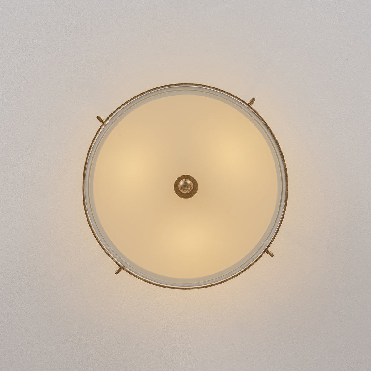 3-Light Distressed Gold Linen Drum Cage Semi Flush Mount