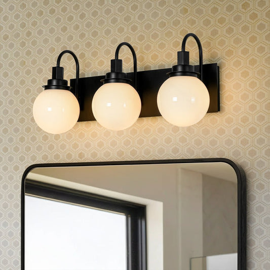 3-Light Shine Opal Glass Globe Bathroom Vanity Wall Sconce