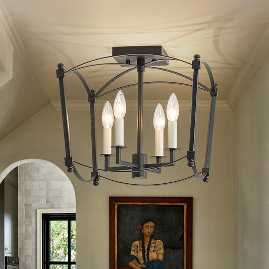 4-light French Black Candle Style Lantern Semi Flush