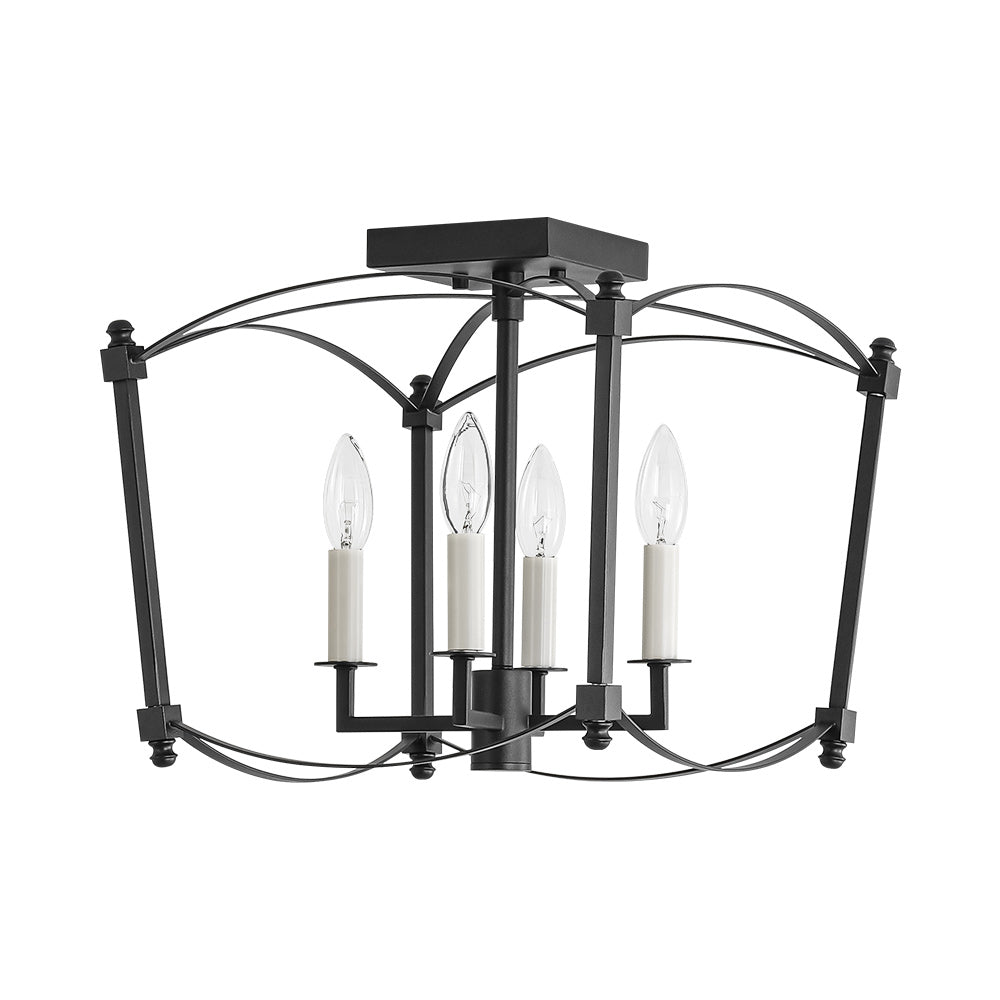 4-light French Black Candle Style Lantern Semi Flush
