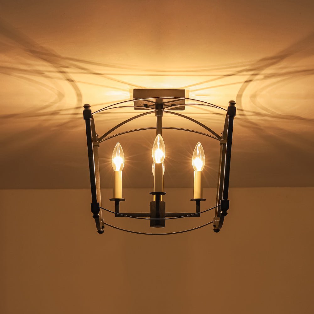 4-light French Black Candle Style Lantern Semi Flush