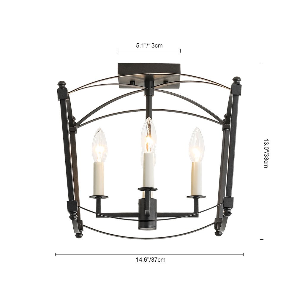 4-light French Black Candle Style Lantern Semi Flush