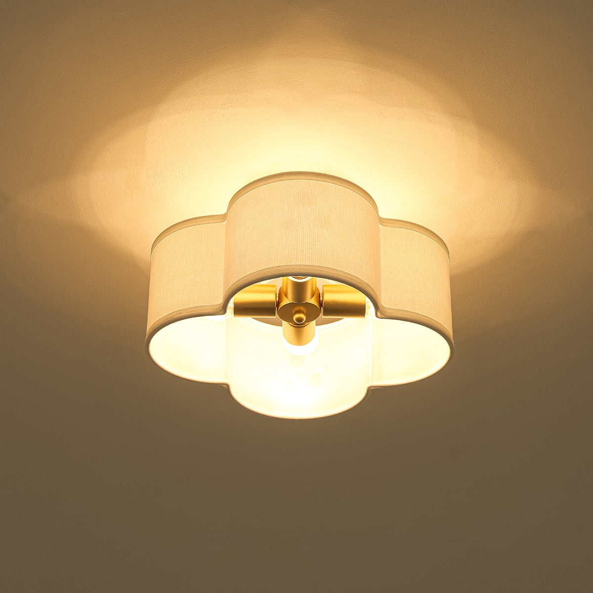 4-Light White Fabric Quatrefoil Cage Semi Flush Mount