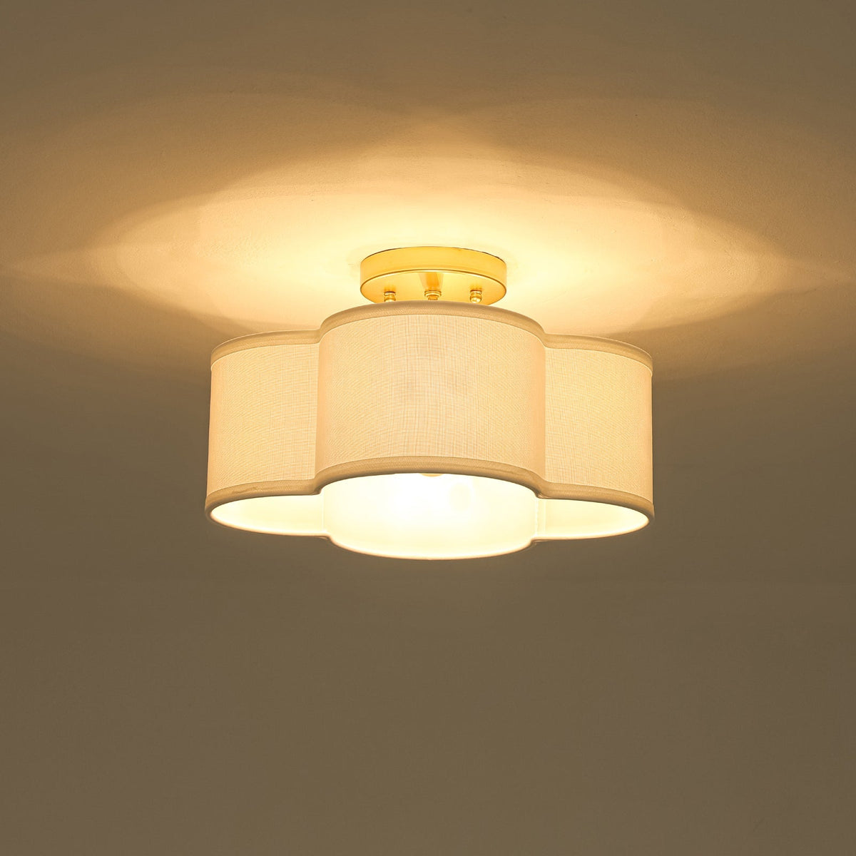 4-Light White Fabric Quatrefoil Cage Semi Flush Mount