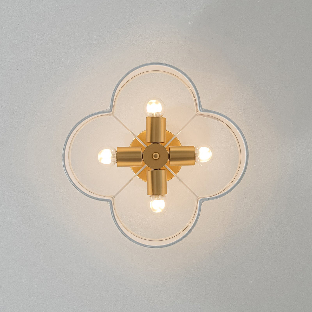 4-Light White Fabric Quatrefoil Cage Semi Flush Mount