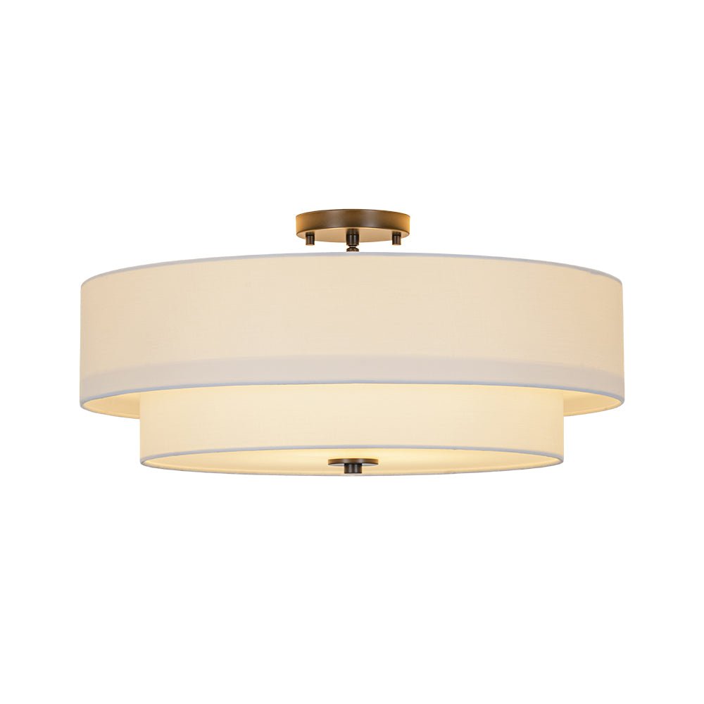 4-Light White Linen Round Drum Semi Flush Mount