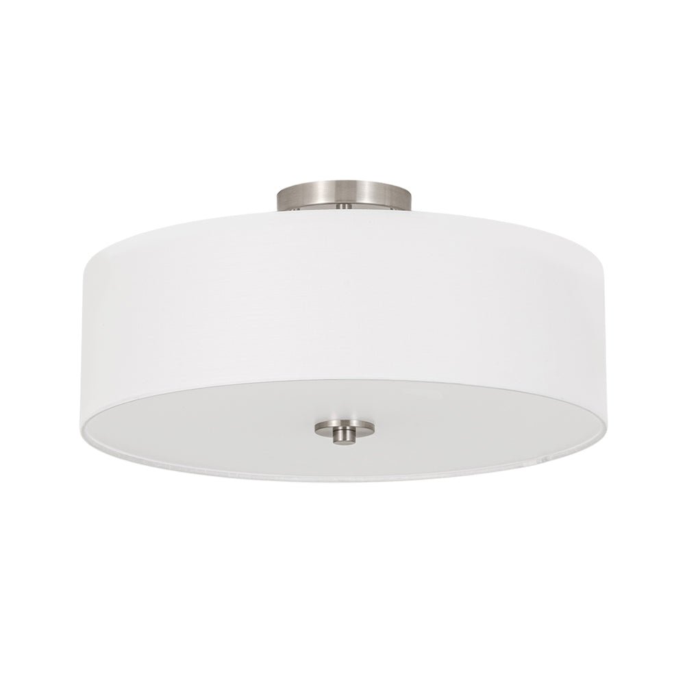 4-Light White Linen Round Drum Semi Flush Mount