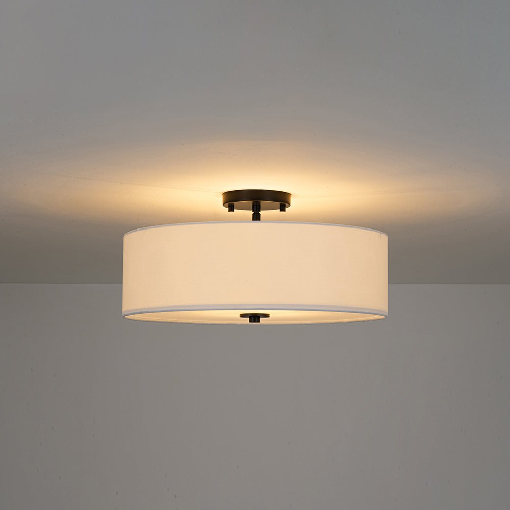 4-Light White Linen Round Drum Semi Flush Mount