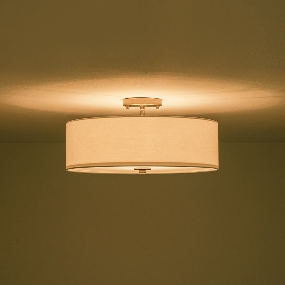 4-Light White Linen Round Drum Semi Flush Mount