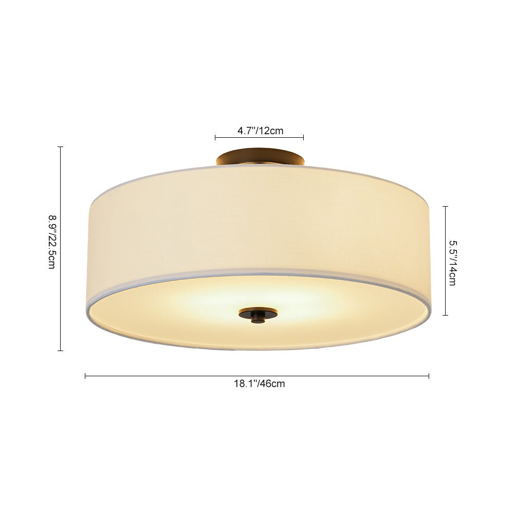 4-Light White Linen Round Drum Semi Flush Mount
