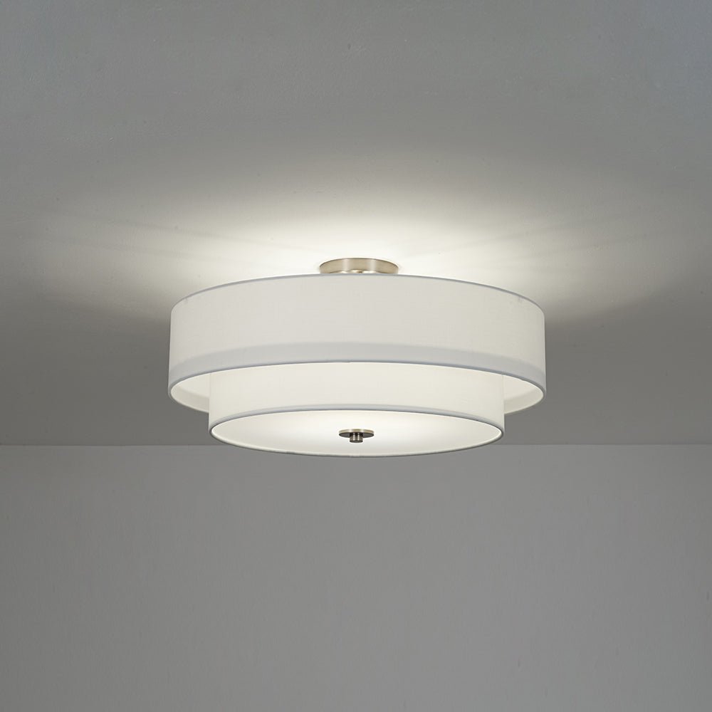 4-Light White Linen Round Drum Semi Flush Mount