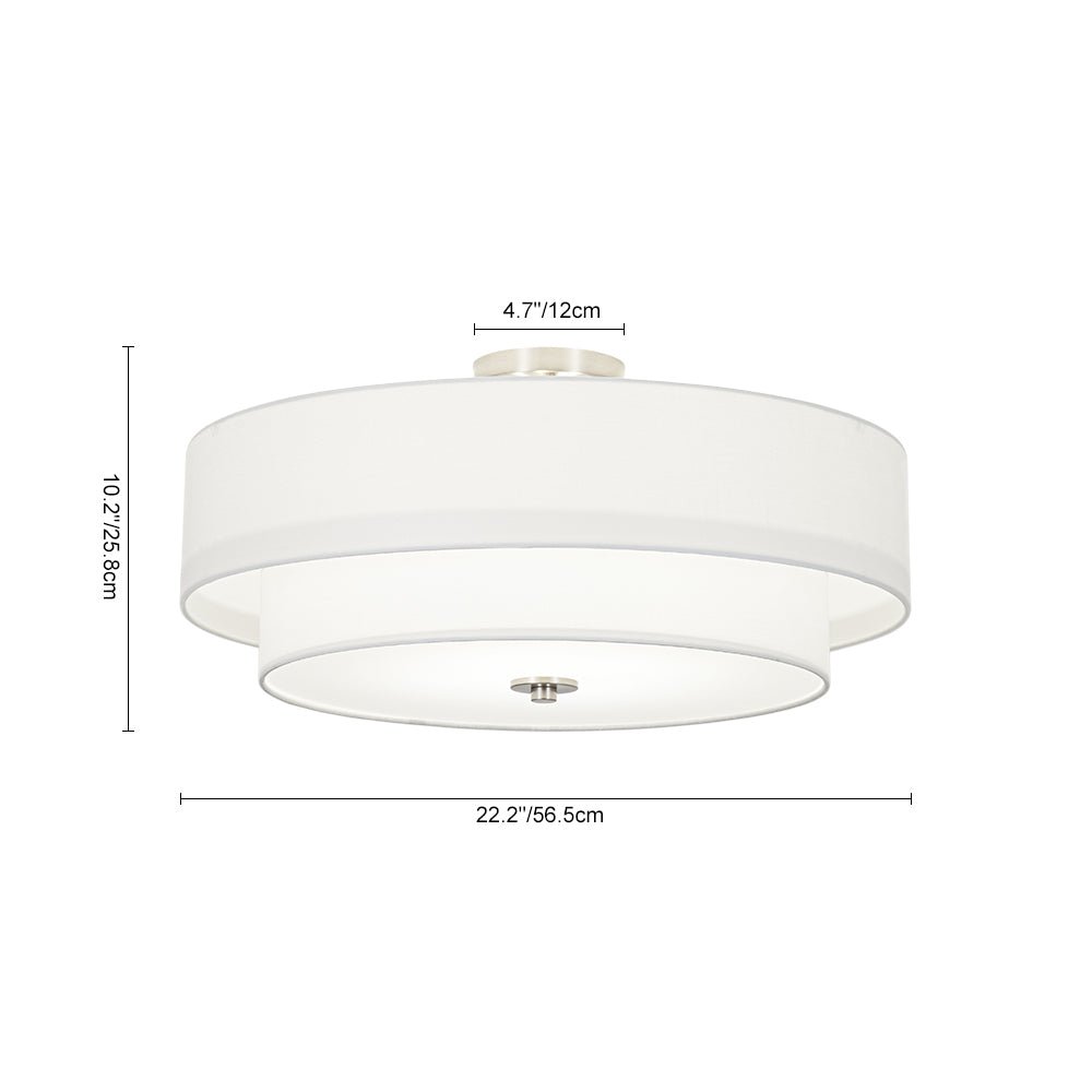 4-Light White Linen Round Drum Semi Flush Mount