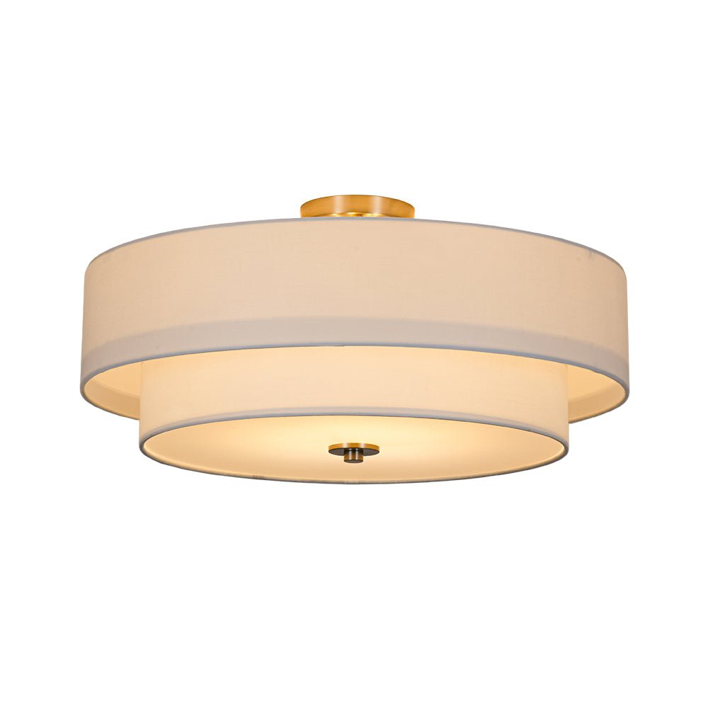 4-Light White Linen Round Drum Semi Flush Mount